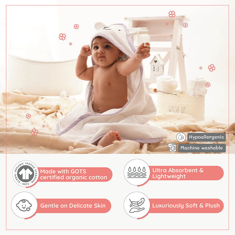 Baby Organic Cotton Hooded Towel - Bear Hug