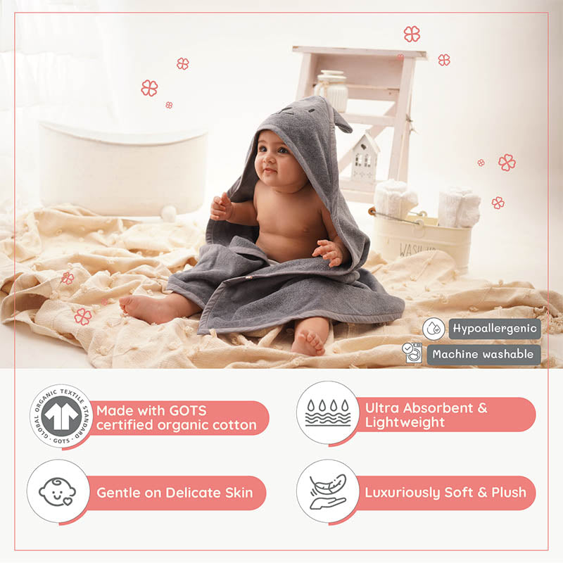 Baby Organic Cotton Hooded Towel - Cuddly Bear