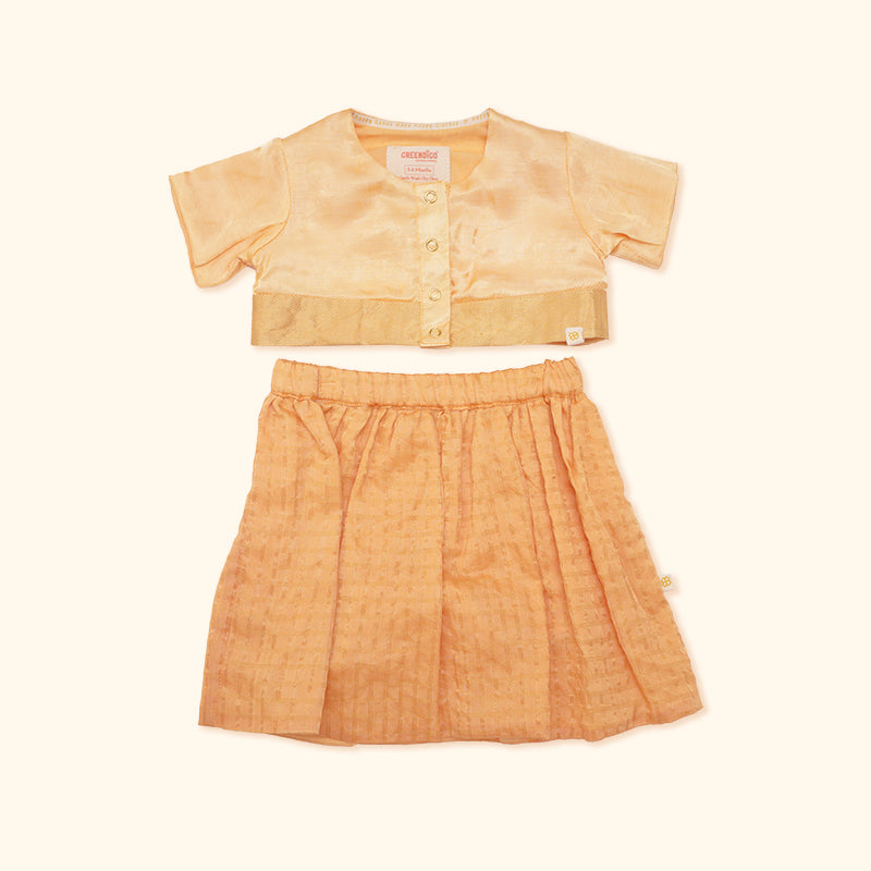 Baby Girl Maheshwari Handwoven Cotton Silk Lehenga Choli - Sunflower