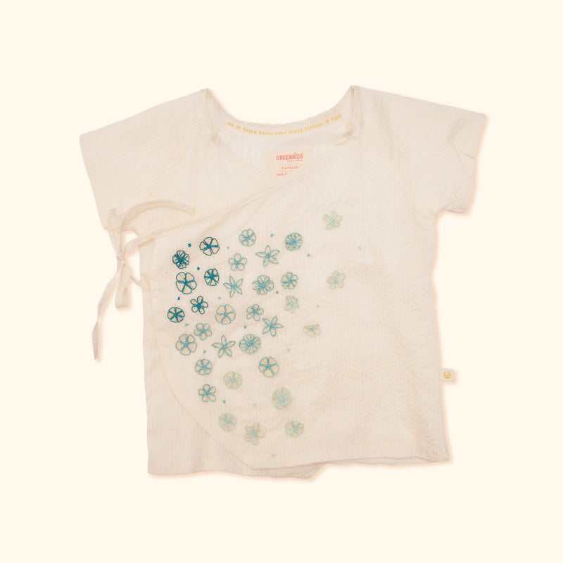 Baby Maheshwari Handwoven Cotton Silk Kimono Top - Jasmine
