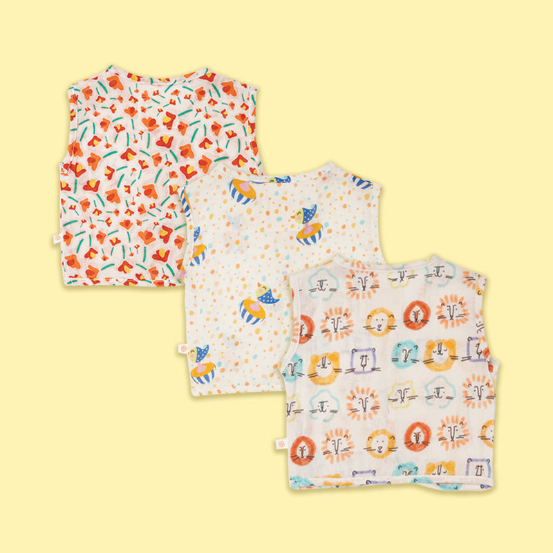 Baby Muslin Jhabla - Pack of 3 - Garden Love
