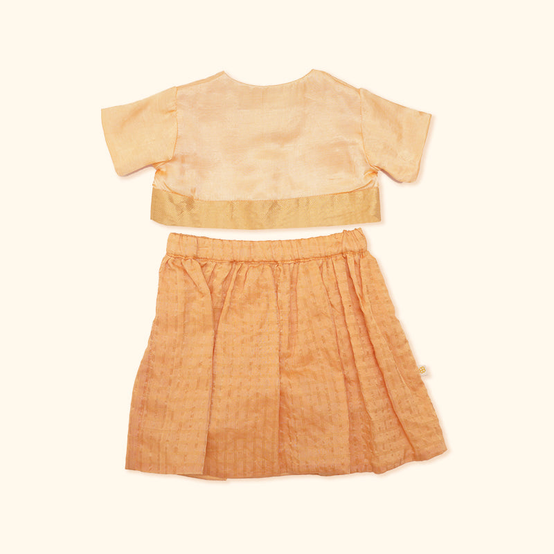 Baby Girl Maheshwari Handwoven Cotton Silk Lehenga Choli - Sunflower