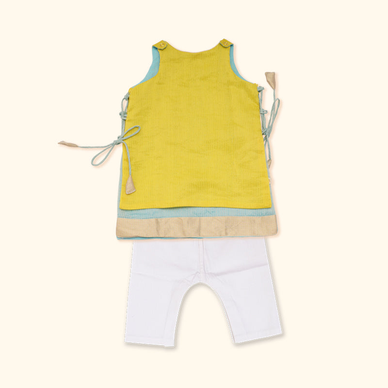 Baby Girl Maheshwari Handwoven Cotton Silk Short Kurta & Pant Set - Zinnia