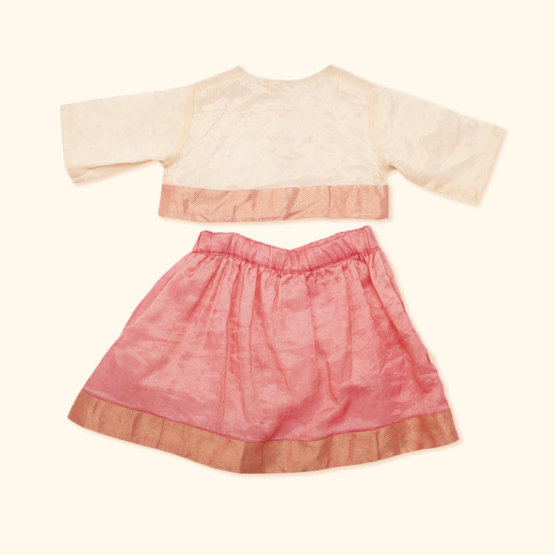 Baby Girl Maheshwari Handwoven Cotton Silk Lehenga Choli - Magnolia