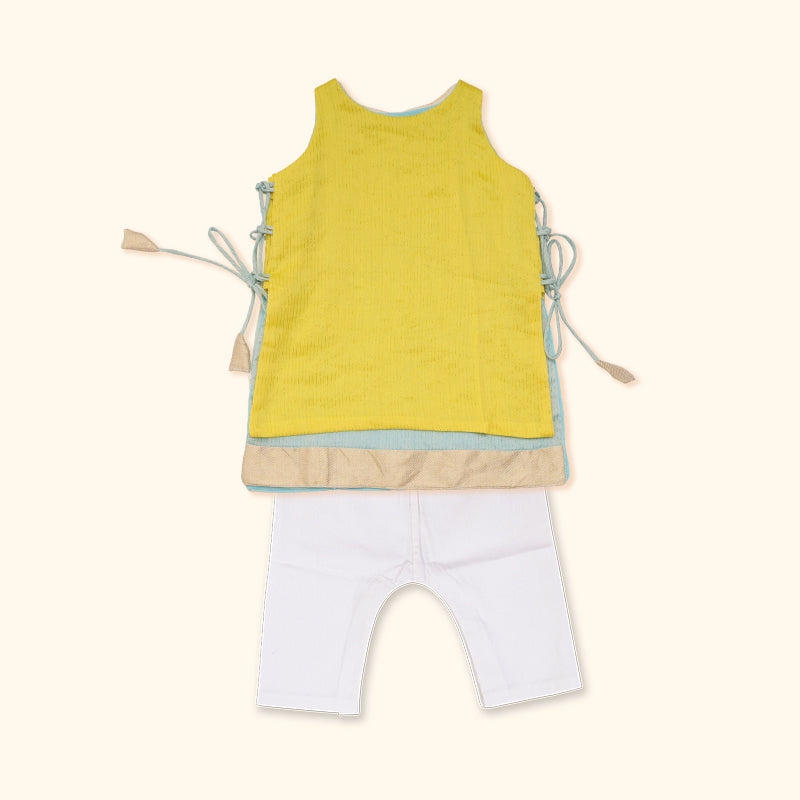 Baby Girl Maheshwari Handwoven Cotton Silk Short Kurta & Pant Set - Zinnia