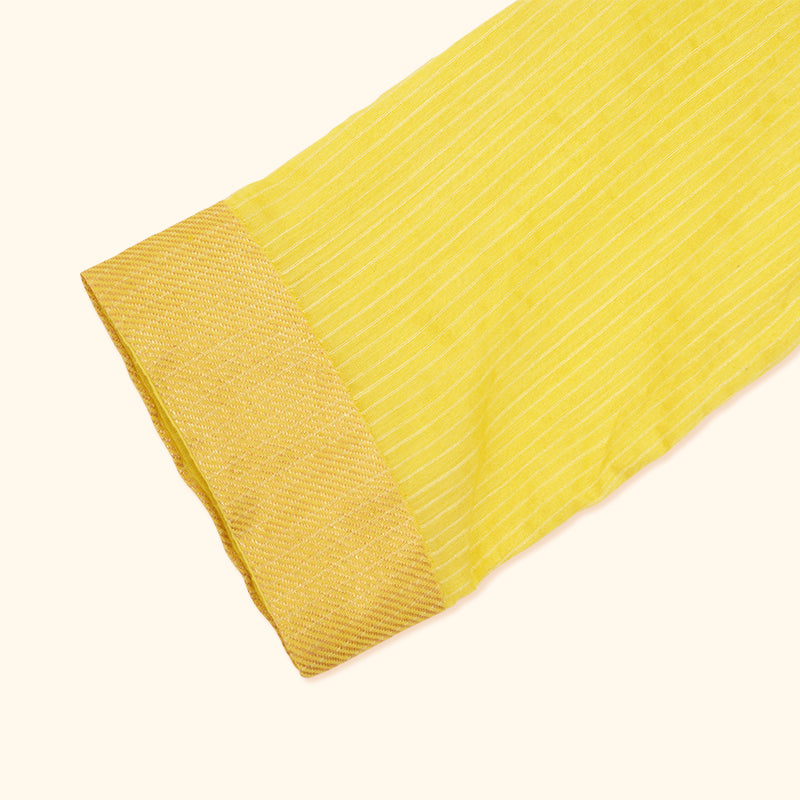 Baby Boy Maheshwari Handwoven Cotton Silk Short Kurta & Pant Set - Daffodil