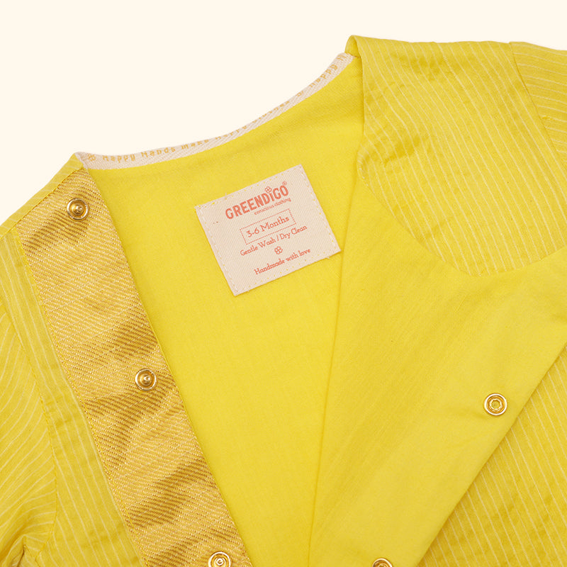 Baby Boy Maheshwari Handwoven Cotton Silk Short Kurta & Pant Set - Daffodil