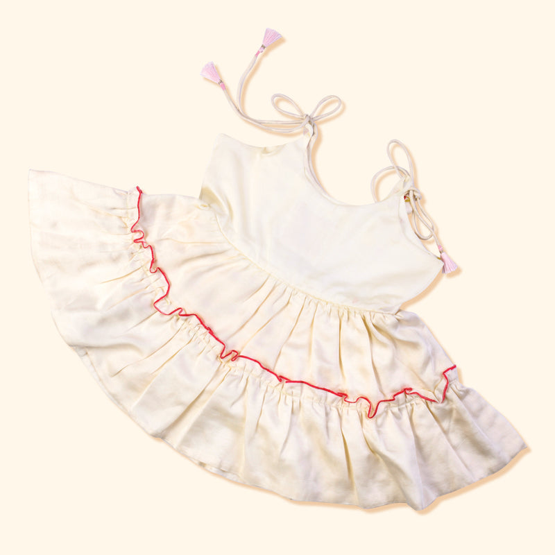 Baby Girl Maheshwari Handwoven Cotton Silk Frock - Gulab