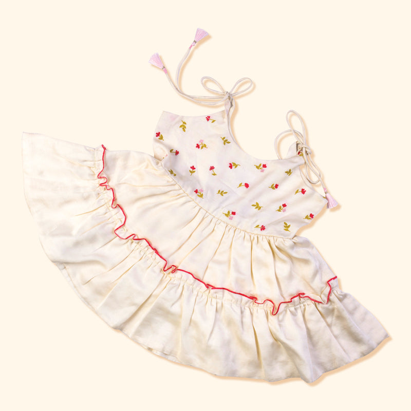 Baby Girl Maheshwari Handwoven Cotton Silk Frock - Gulab