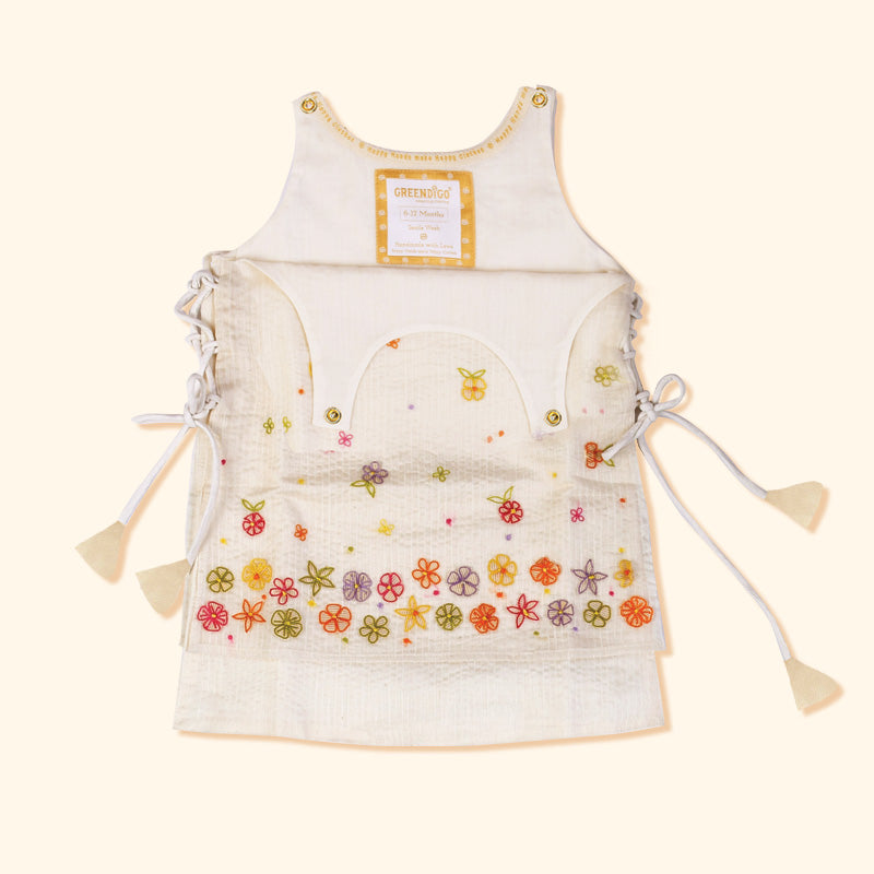 Baby Girl Maheshwari Handwoven Cotton Silk Kurta & Pant Set - Nargis