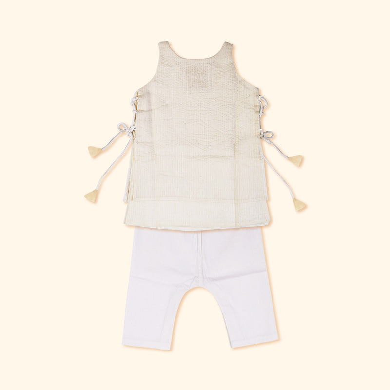 Baby Girl Maheshwari Handwoven Cotton Silk Kurta & Pant Set - Nargis