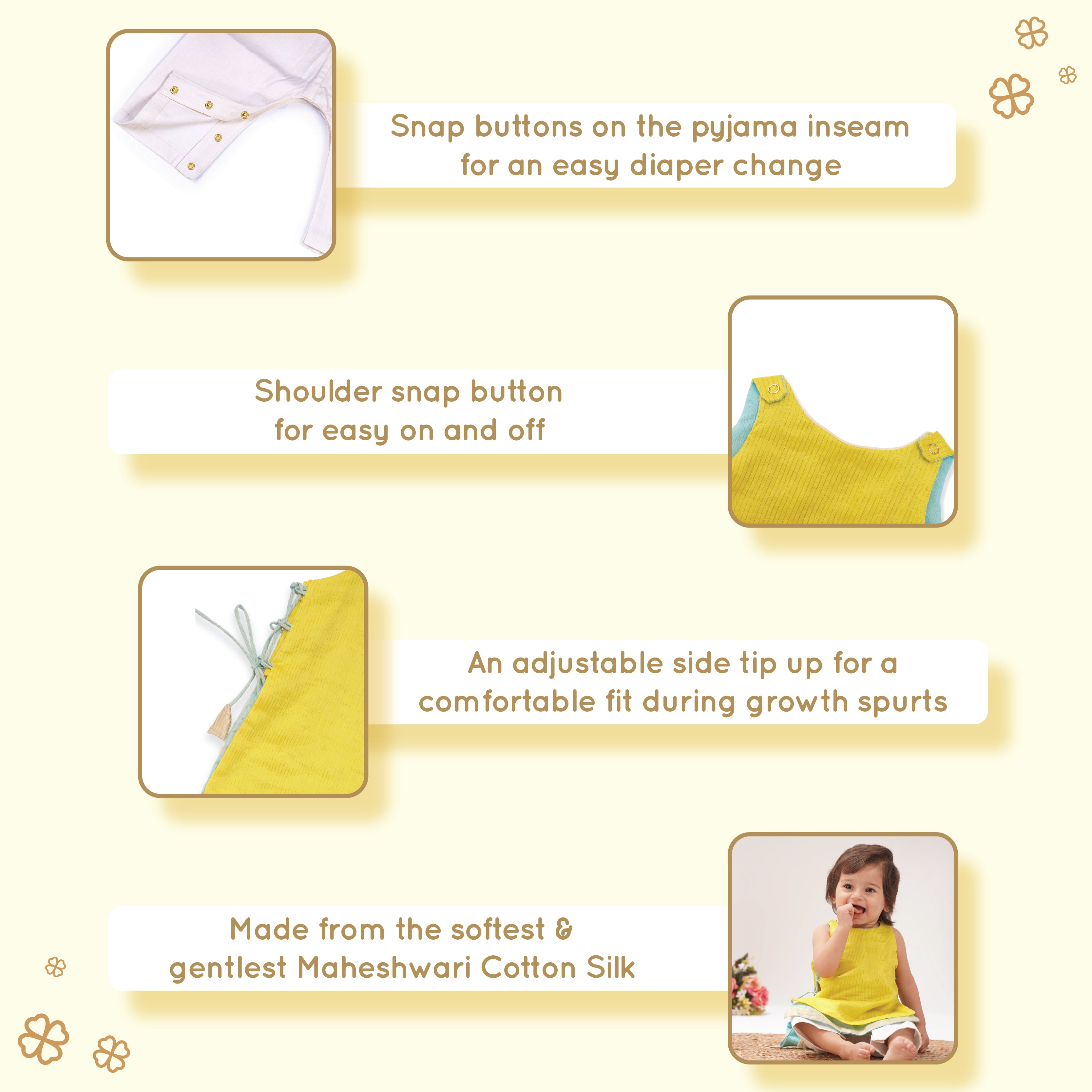 Baby Girl Maheshwari Handwoven Cotton Silk Short Kurta & Pant Set - Zinnia