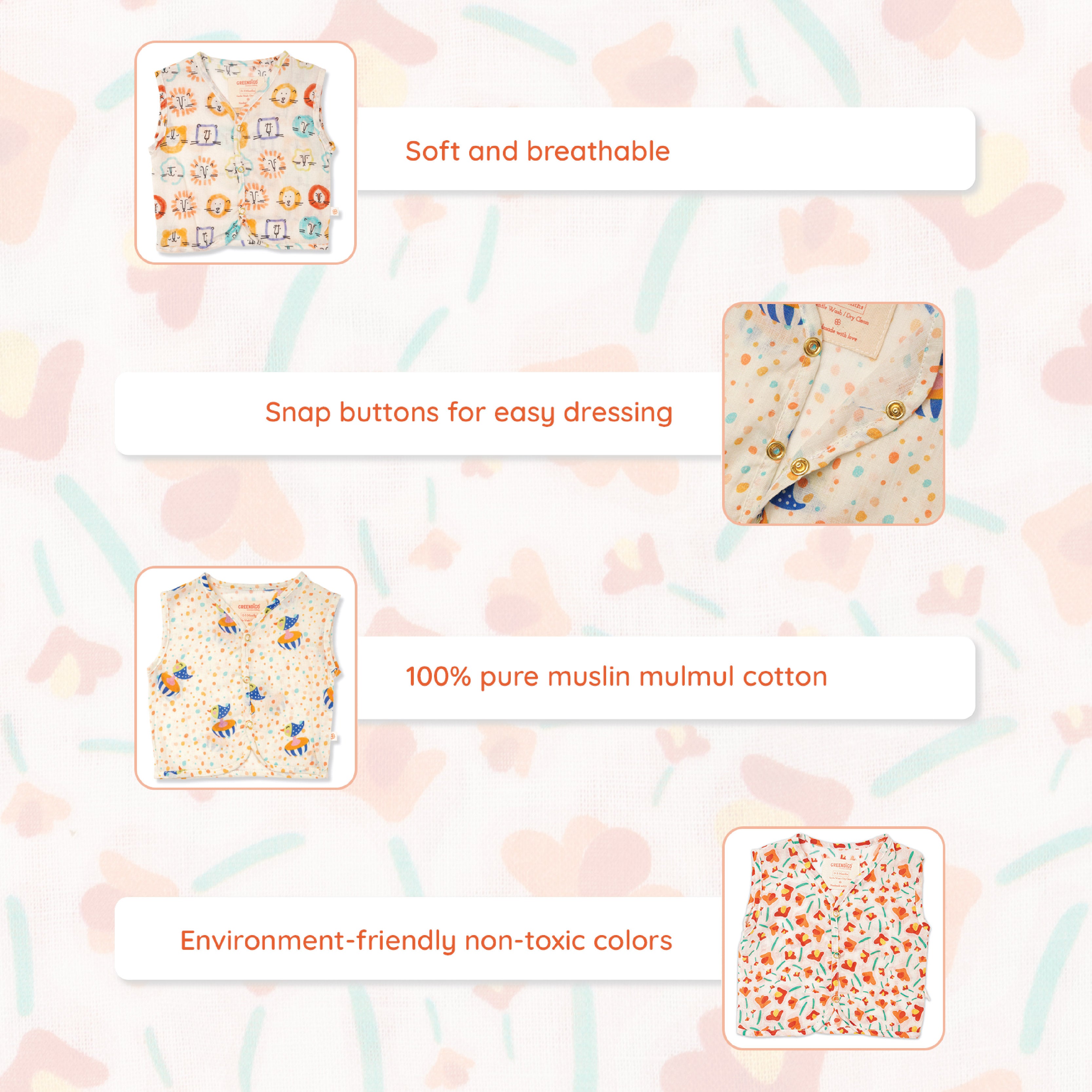 Baby Muslin Jhabla - Pack of 3 - Garden Love