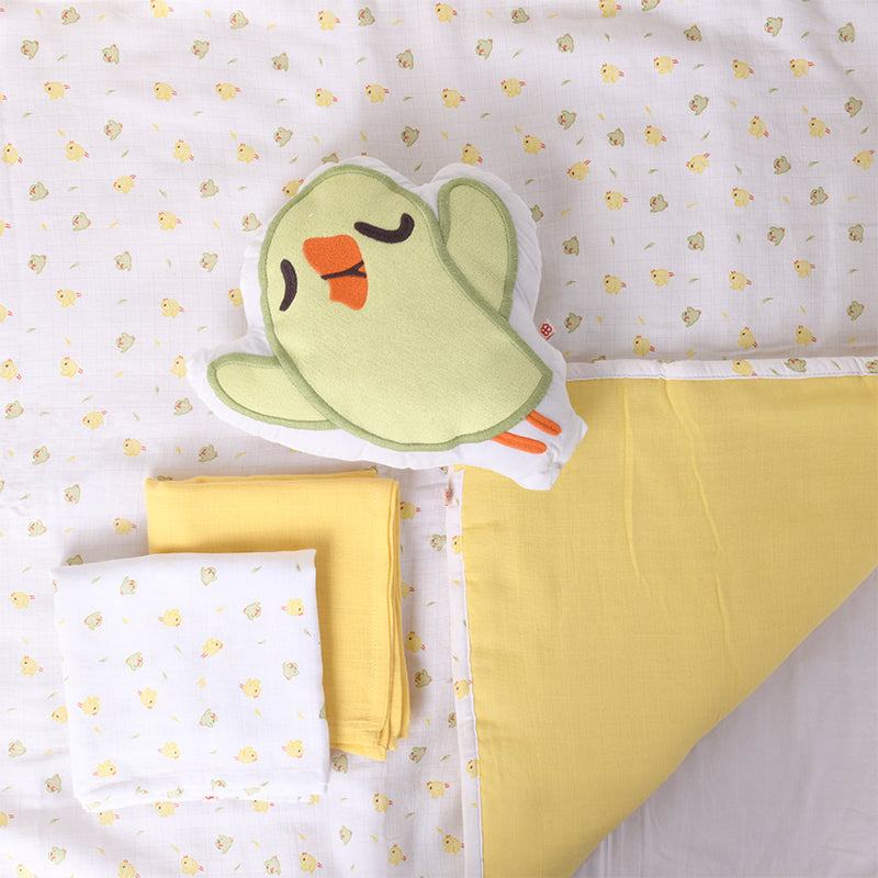 Baby Organic Cotton Reversible Blanket, Multipurpose Cloths & Shape Cushion - Chirpy Birdie