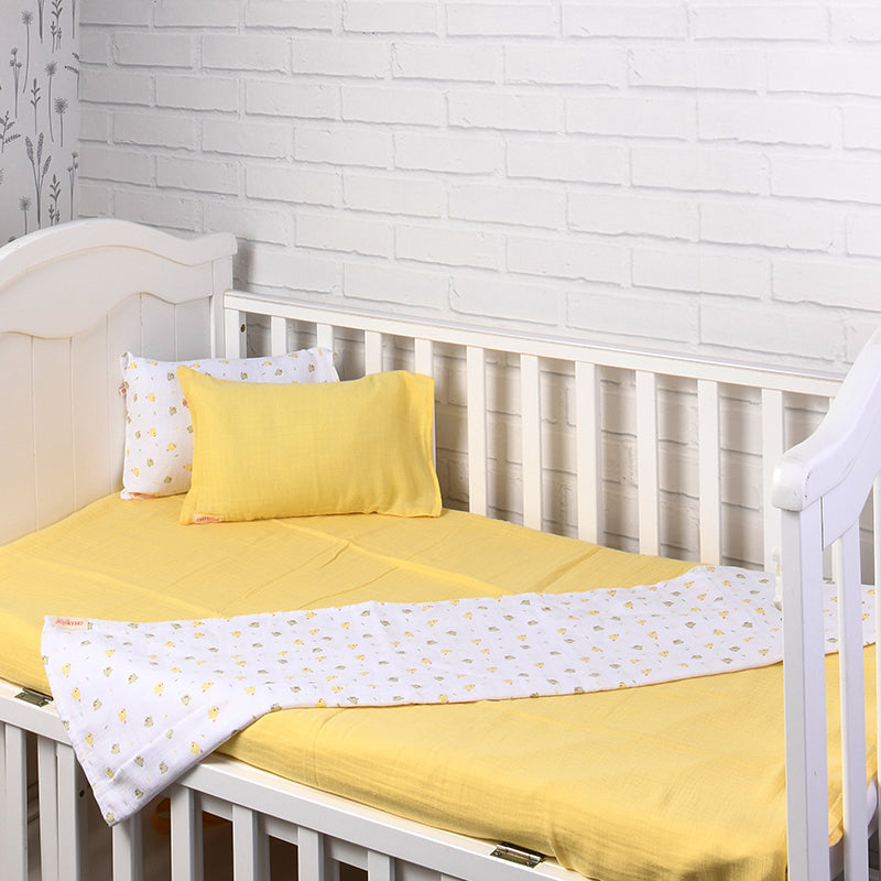Baby Organic Cotton Bed Sheets, Pillow Covers & Pillow Filler Set - Chirpy Birdie