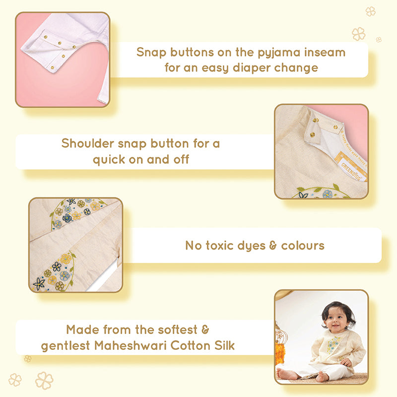 Baby Boy Maheshwari Handwoven Cotton Silk Short Kurta & Pant Set - Parijat