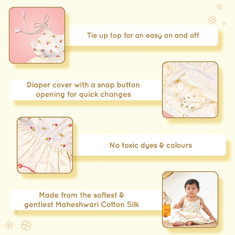 Baby Girl Maheshwari Handwoven Cotton Silk Frock - Gulab