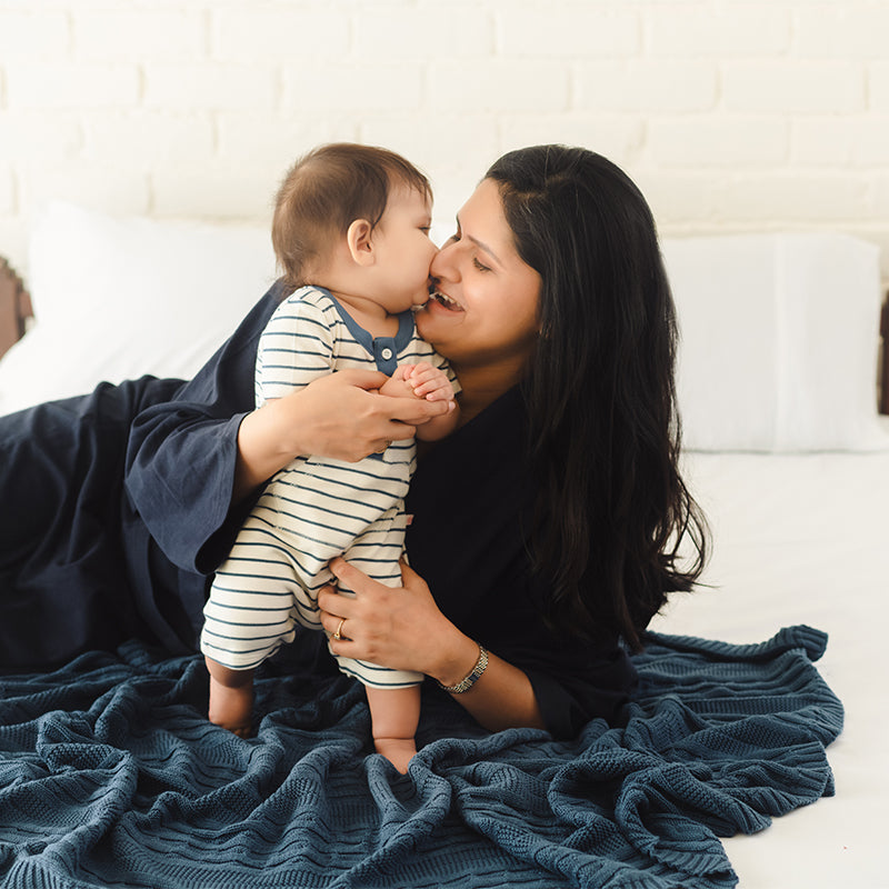 Baby Organic Cotton Snuggly Blanket - Prussian Blue