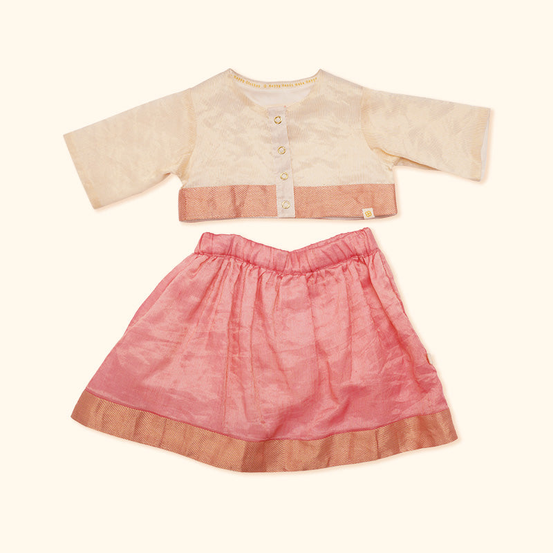 Baby Girl Maheshwari Handwoven Cotton Silk Lehenga Choli - Magnolia