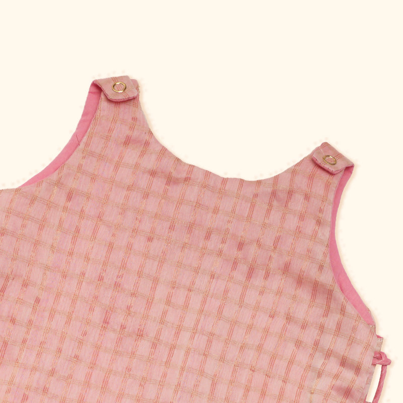Baby Girl Maheshwari Handwoven Cotton Silk Short Kurta & Pant Set - Orchid