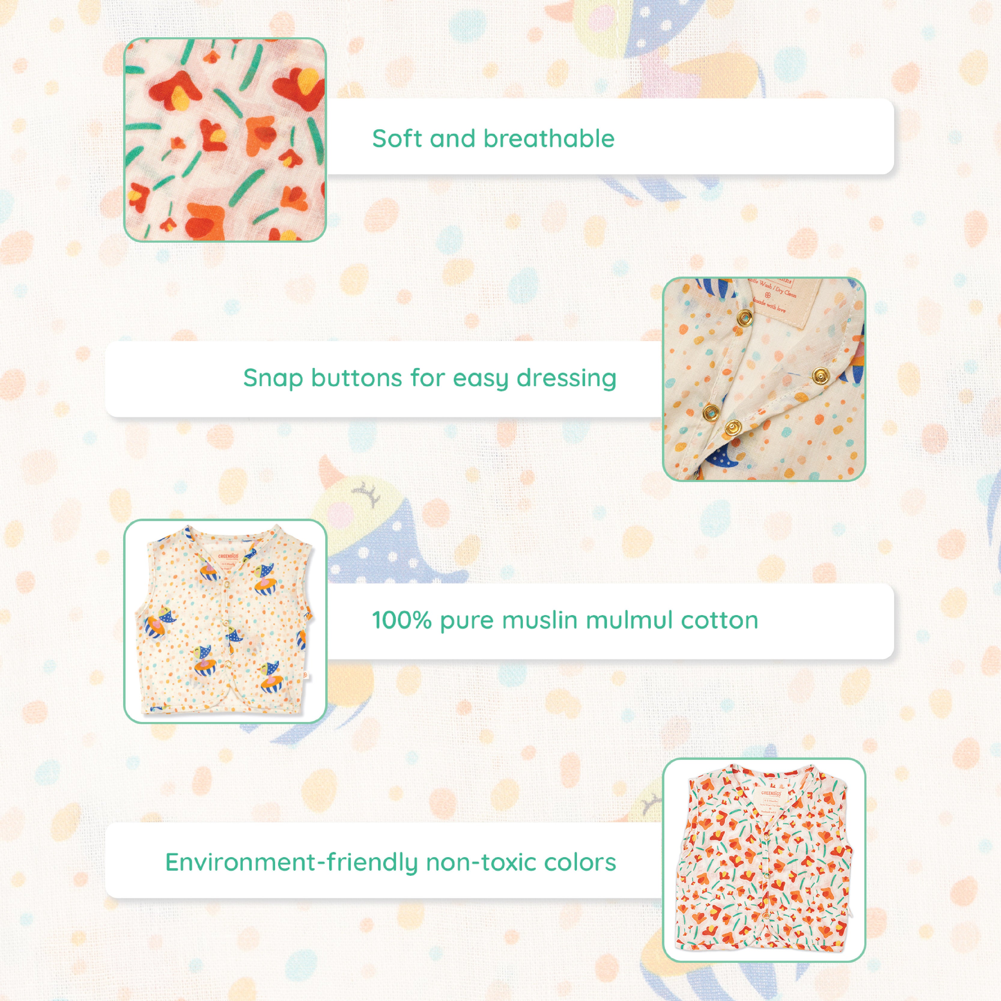 Baby Muslin Jhabla - Pack of 2 - Playful Patterns