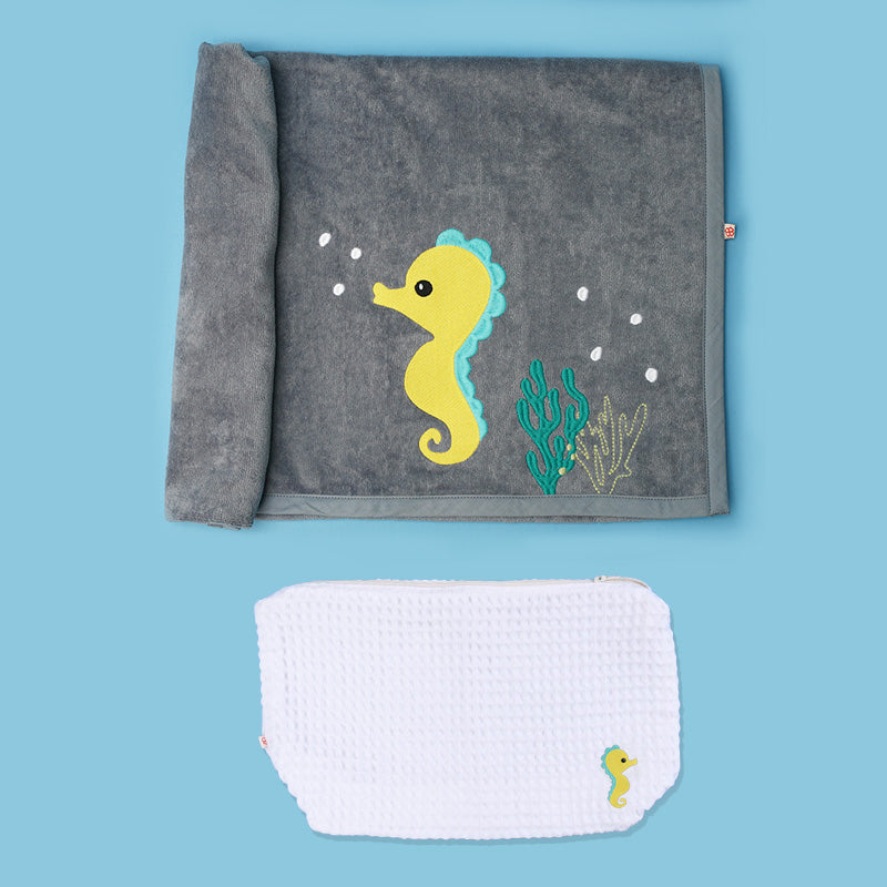 Baby Organic Cotton Towel - Seahorse Hugs