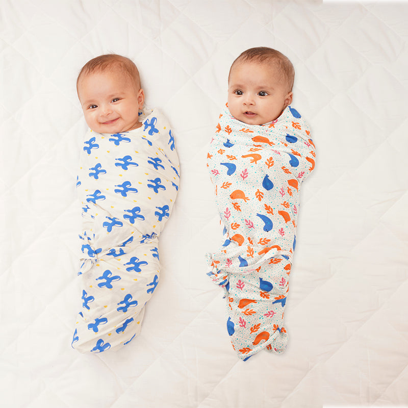 Baby Muslin Swaddles - Blue Safari - Pack of 2